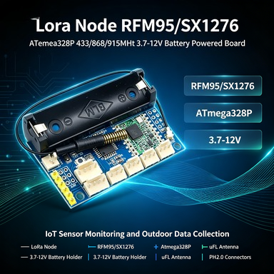 Lora Rfm95 - 433/868/915MHz LoRaノード、RFM95/SX1276搭載、ATmega328P 3.7-12V、uFLアンテナ