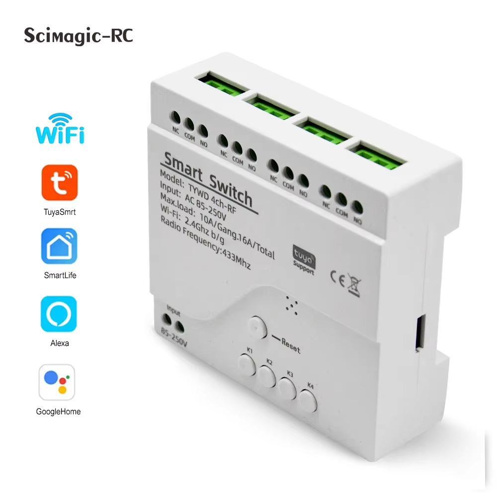 Relay Module 4 Channel - スマートTuyaスイッチ4CHリレーモジュールホームオートメーションDC12V 7-32V AC 220V RF433Mhzリモートコントロール4ギャングAlexa Smartlife対応