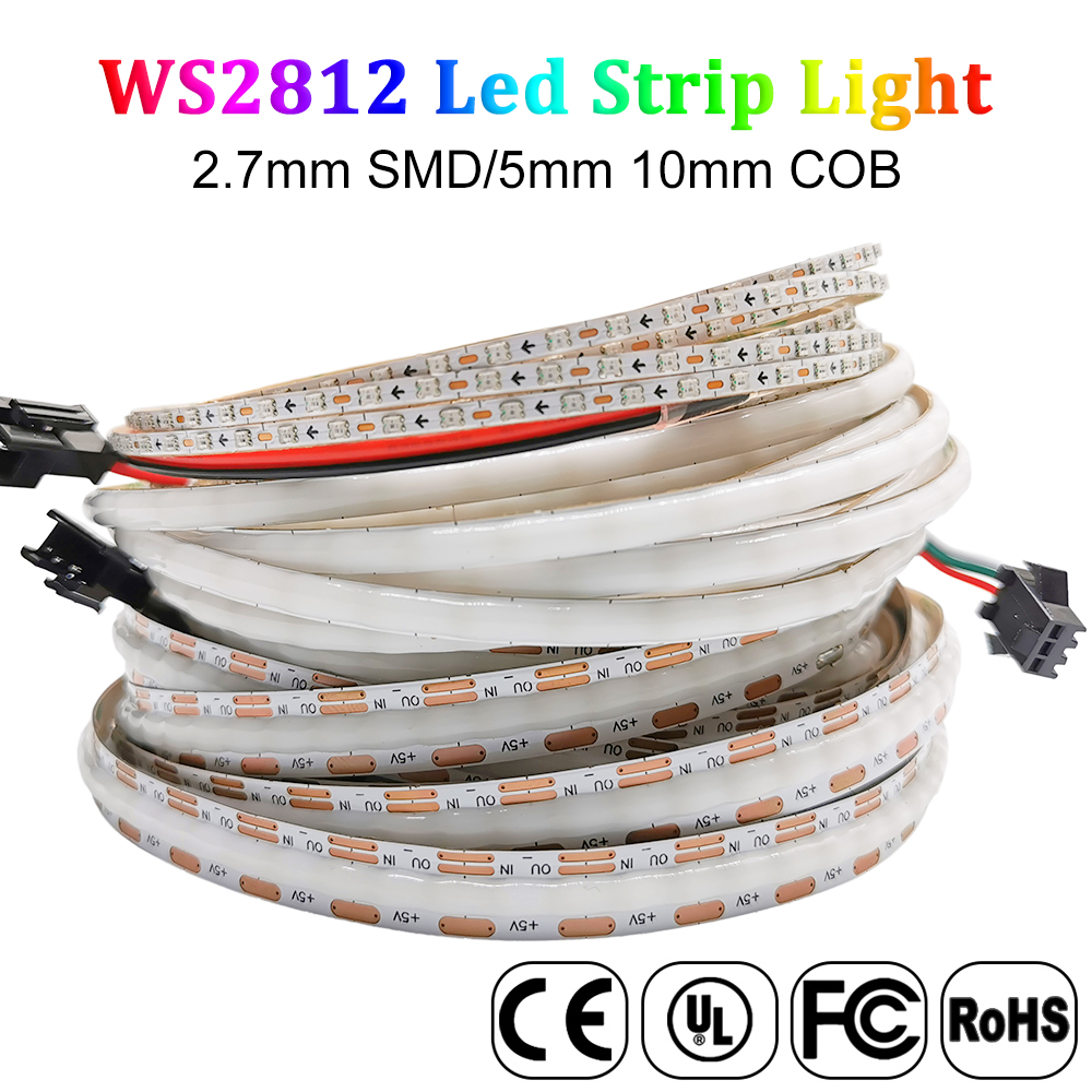 Neopixel - LEDストリップライト,モデルws2812,dc5v,12v,fb,rgb,160led/m,高密度,フレキシブルピクセル,2.7mm, 5mm, 10mm