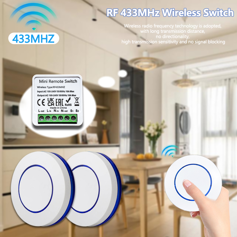 Ir Remote Module - 433HMz ワイヤレスライトスイッチ 10A リレー受信機 RF ラウンドボタンリモート