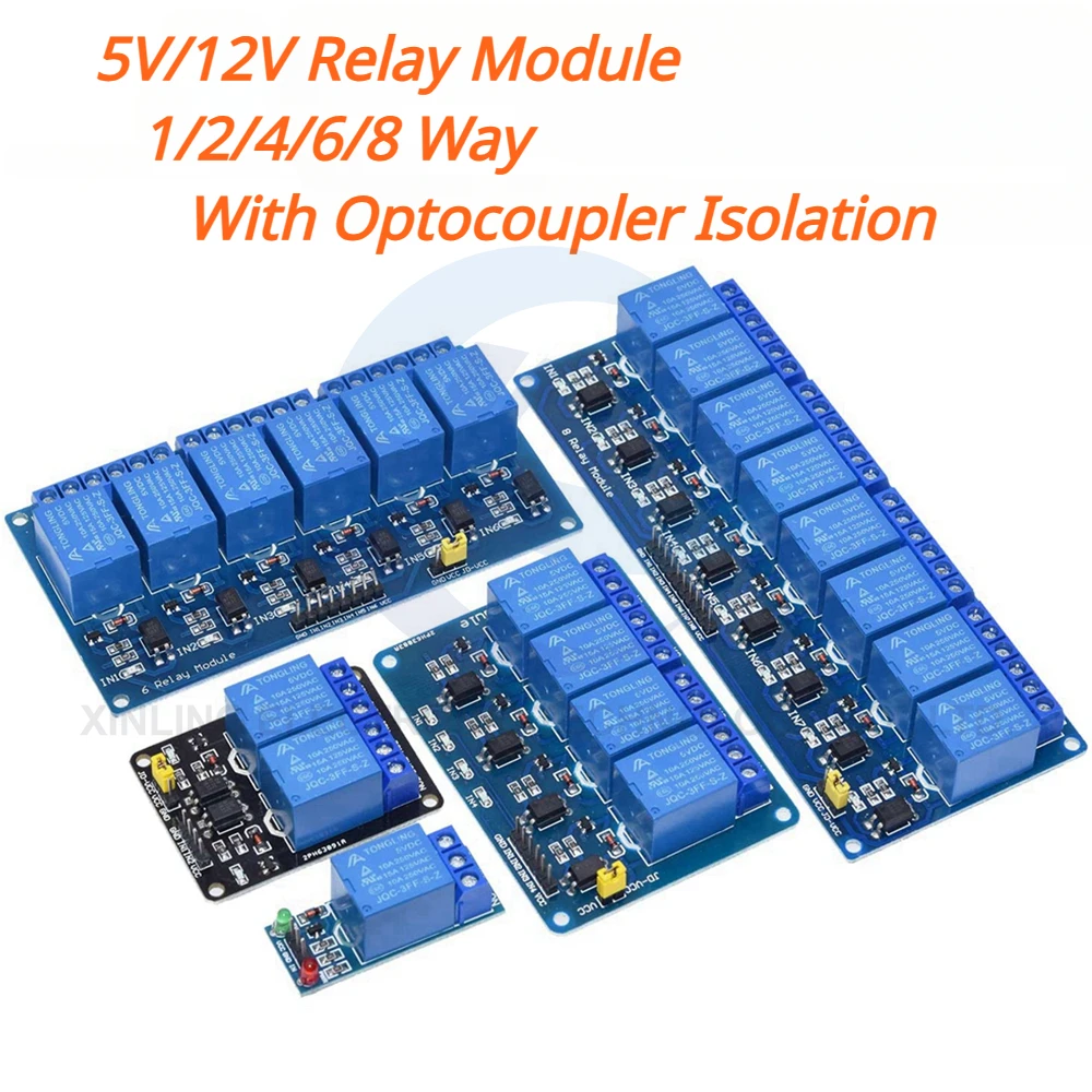 Relay Module 4 Channel - 5/12V 1/2/4/6/8 チャンネルリレーモジュール、フォトカプラ付きリレー出力 1 2 4