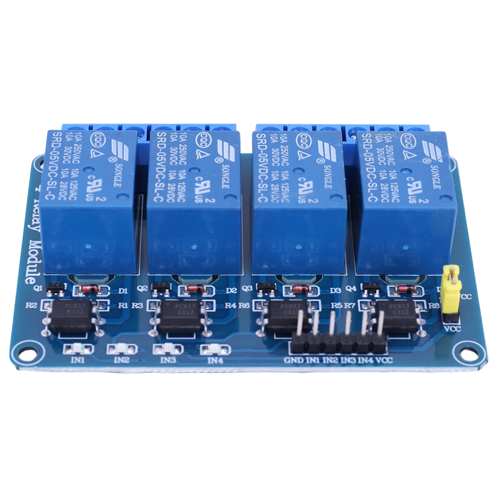 5V 12V 4チャンネルリレーボード、オプトカプラリレー付 - Relay Module 4 Channel のレビューと価格