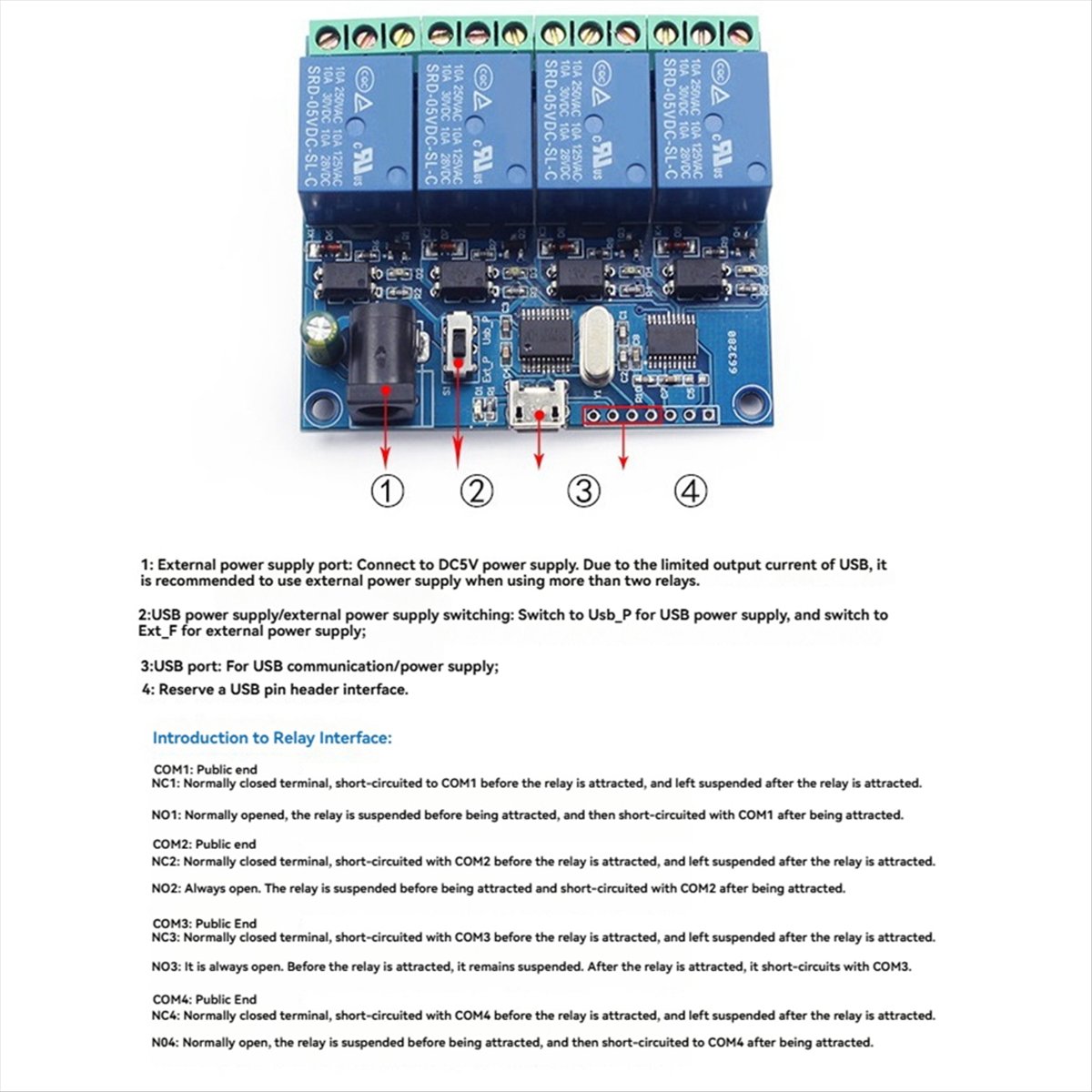 AT42 4 チャンネル USB リレーモジュール LCUS - Relay Module 4 Channel のレビューと価格