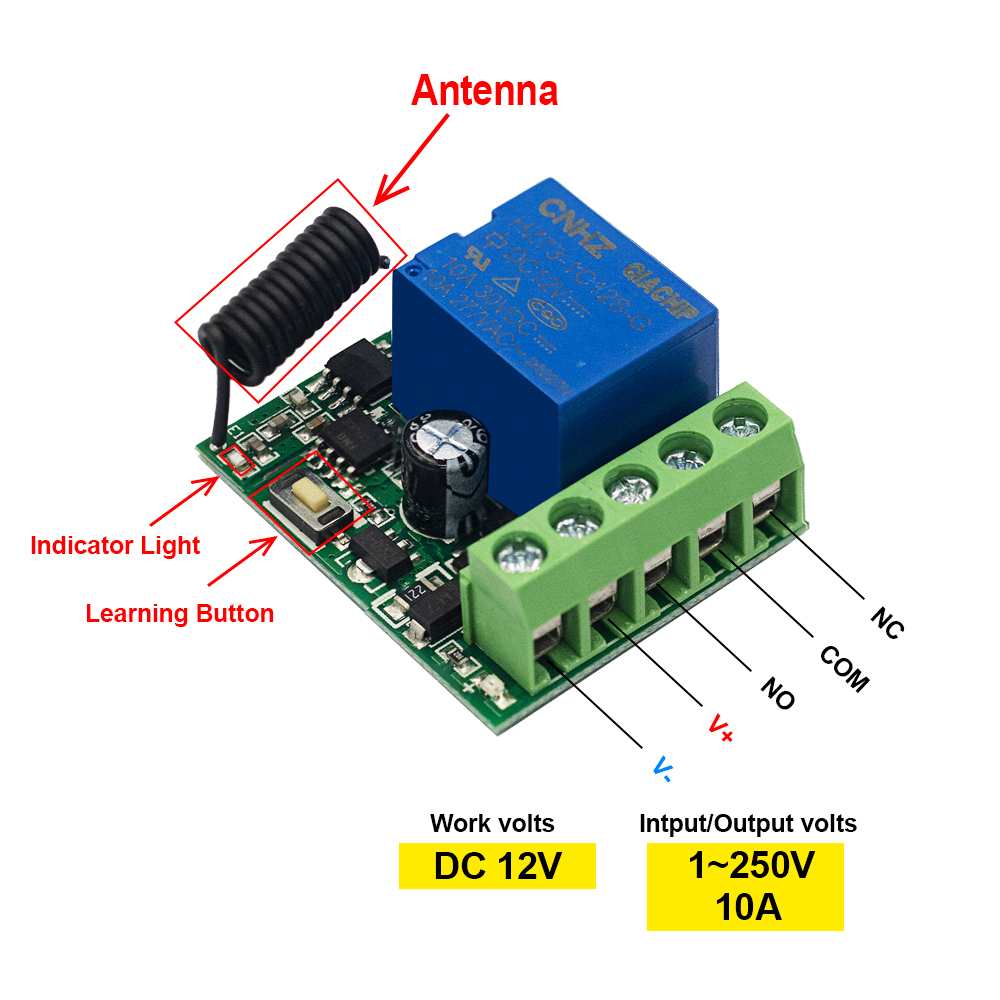 QIACHIP 433MHz DC 12V ワイヤレスリモー - Relay Module 4 Channel のレビューと価格