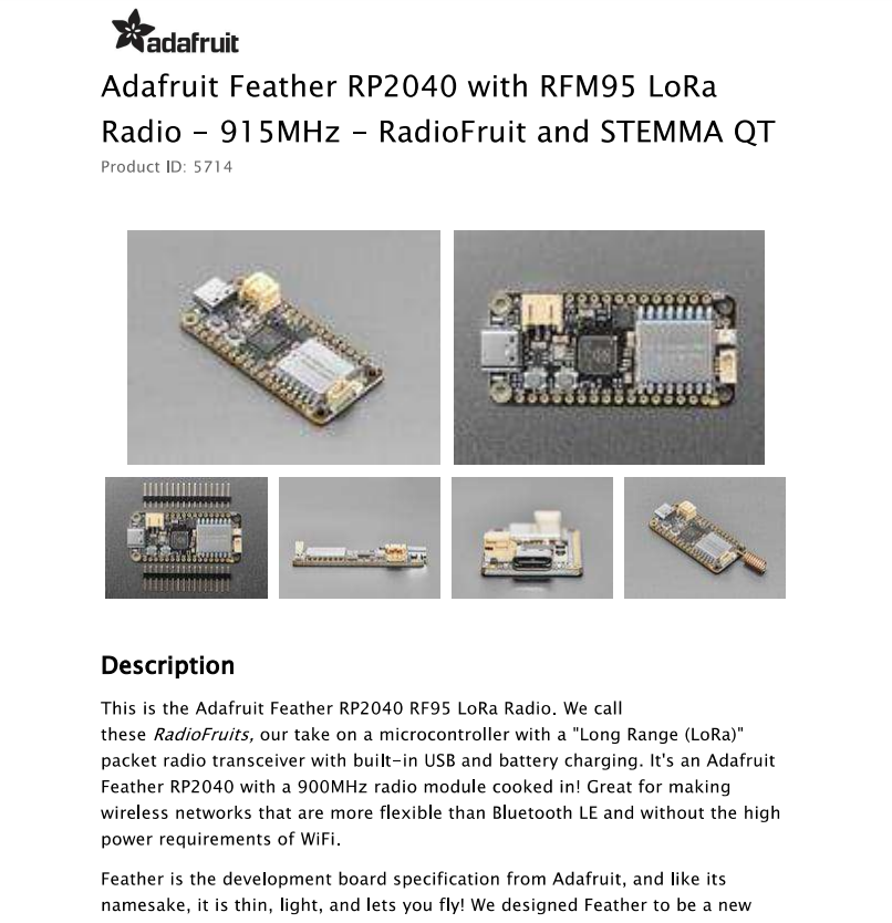 5714 Feather RP2040（RFM95 LoRa - Lora Rfm95 のレビューと価格