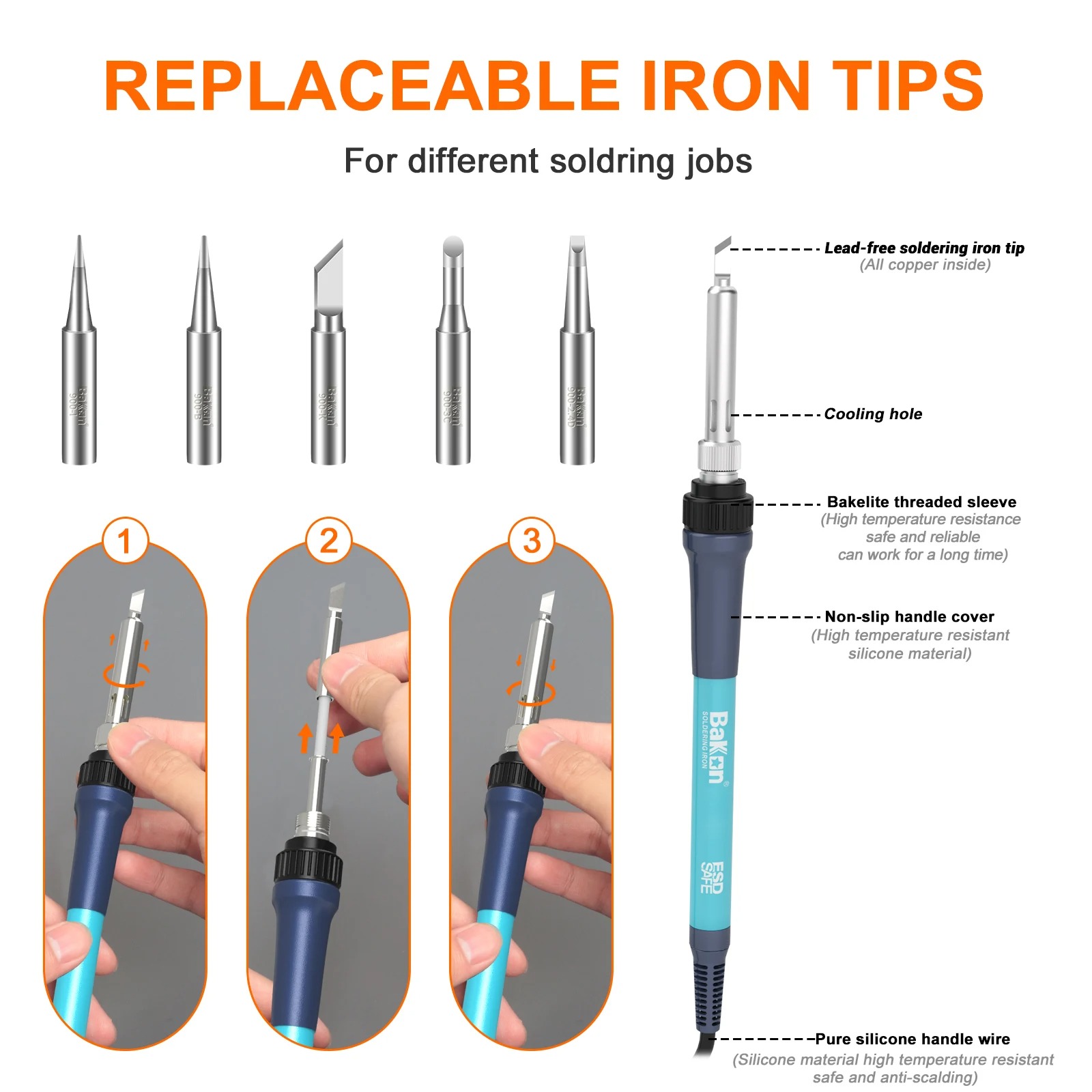 Bakon BK969 90W はんだ付けステーション 小型 - Soldering Iron Temperature Probe のレビューと価格